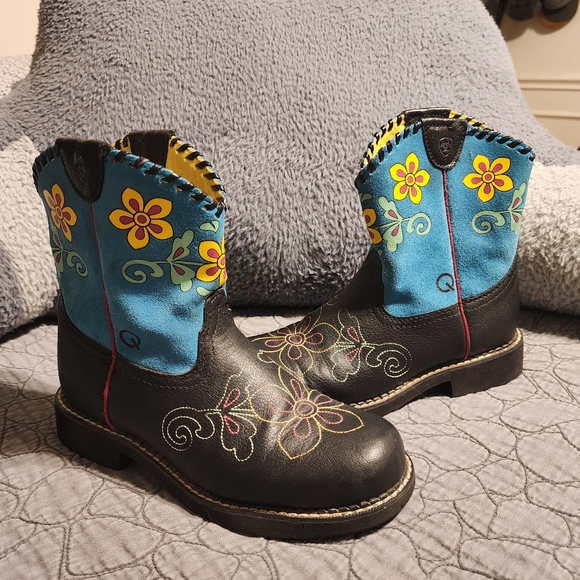 Ariat Big Girls Size 5 Colorful Floral Cowboy Boots - Picture 4 of 16